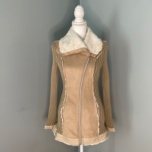 Venus Faux-Suede Cable Knit Sweater Jacket